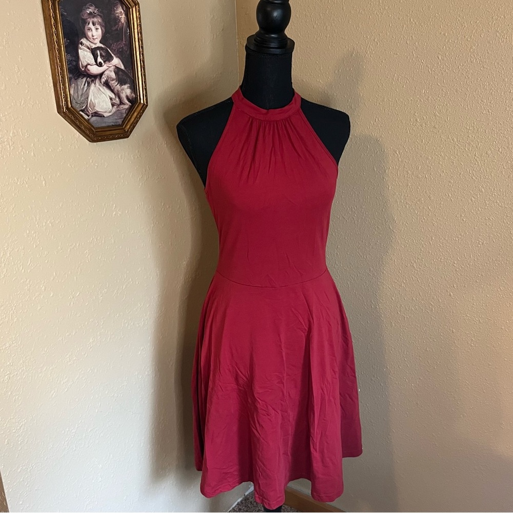 Red Halter-Neck Swing Dress